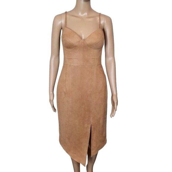 SHEIKE cocktail Dress camel nude Suede Sze 12 pencil split strappy gorgeous - Picture 3 of 8